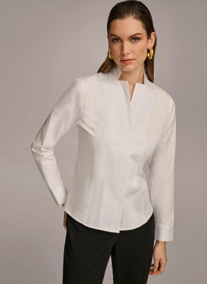 Sweaters and Tops Donna Karan Bavlněné Notch Collar Button Down Bílé | CZ_DK89855