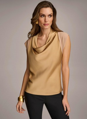 Sweaters and Tops Donna Karan Bez Rukávů Cowl Neck Zlaté | CZ_DK55507