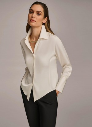 Sweaters and Tops Donna Karan Collared Button Down Blouse Krém | CZ_DK94260