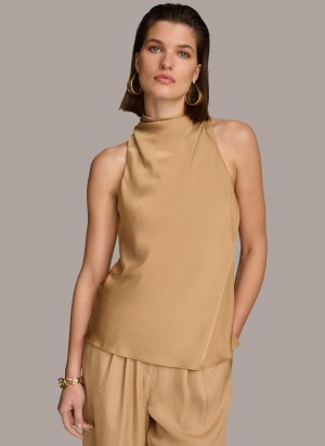 Sweaters and Tops Donna Karan High Drape Neck Zlaté | CZ_DK10100