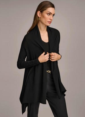 Sweaters and Tops Donna Karan Long Sleeve Drape Cardigan Černé | CZ_DK10895