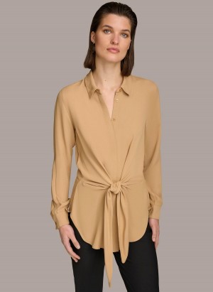 Sweaters and Tops Donna Karan Long Sleeve High-low With Tie At Pasem Zlaté | CZ_DK59222