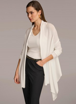 Sweaters and Tops Donna Karan Long Sleeve Drape Cardigan Krém | CZ_DK14239