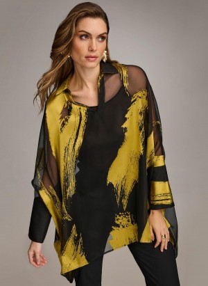 Sweaters and Tops Donna Karan Print Collared Tunic Černé | CZ_DK87205