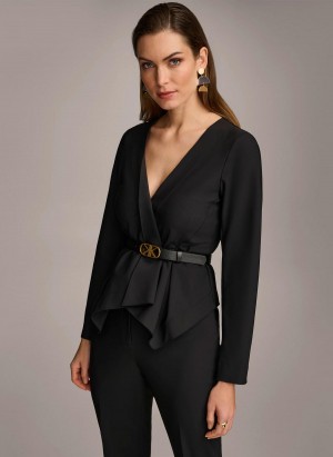 Sweaters and Tops Donna Karan Wrap Jacket With Belt Černé | CZ_DK44508