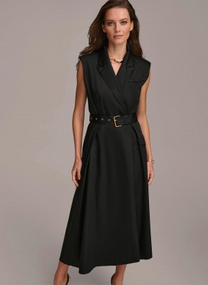 Šaty Donna Karan Belted Asymmetrical Černé | CZ_DK21373