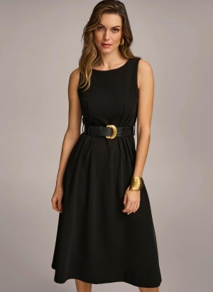 Šaty Donna Karan Belted Midi Černé | CZ_DK41717