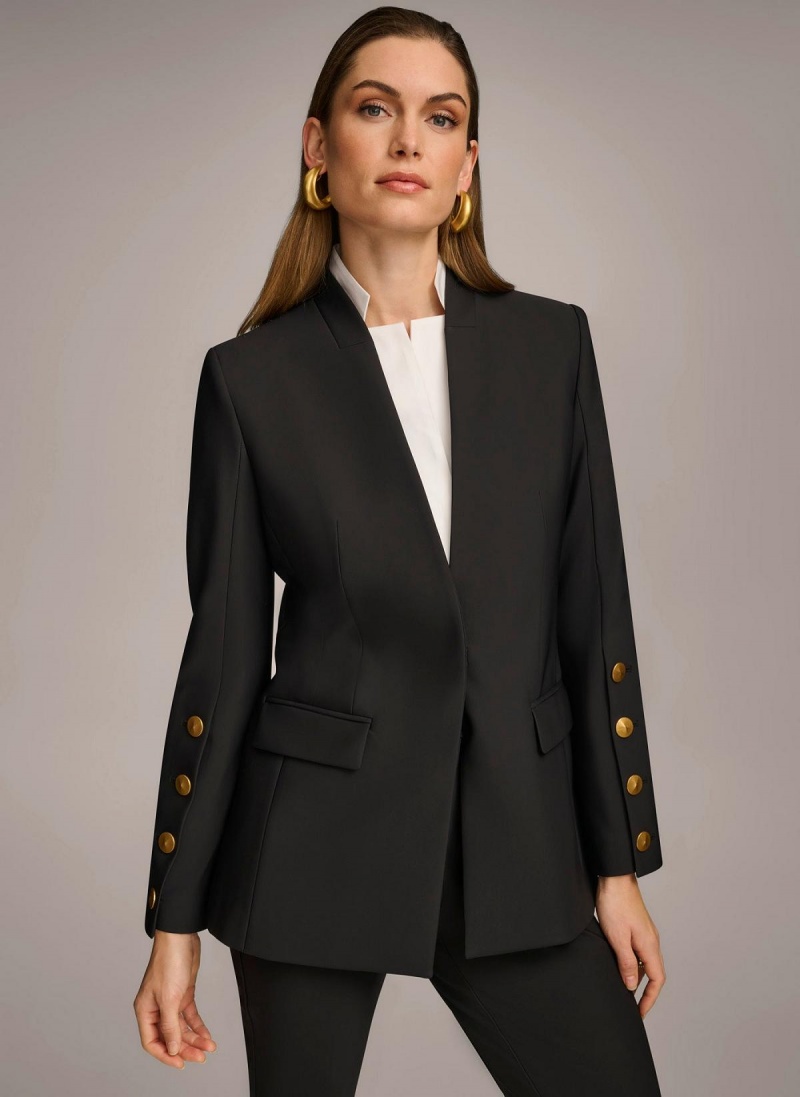 Bunda Donna Karan With Button Details On Sleeve Černé | CZ_DK17942