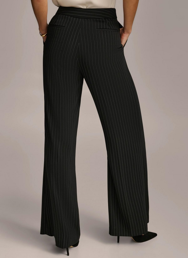 Kalhoty Donna Karan Široké Leg Pinstripe Černé | CZ_DK49820