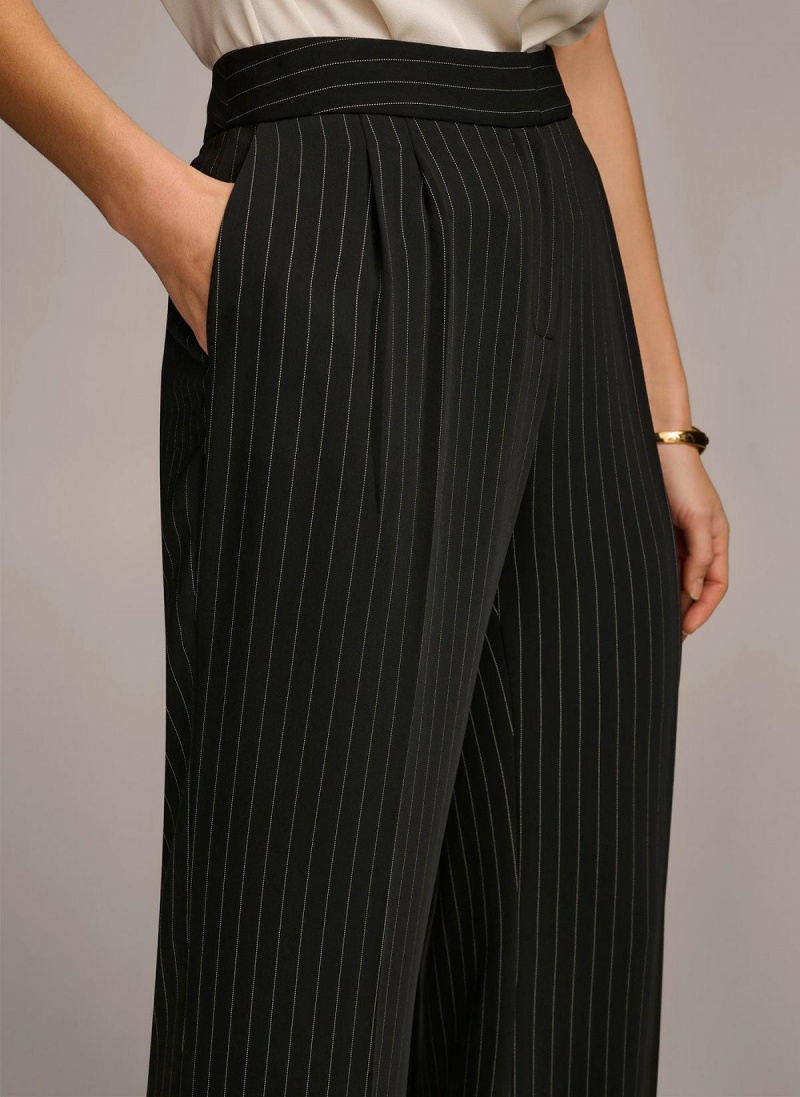 Kalhoty Donna Karan Široké Leg Pinstripe Černé | CZ_DK49820