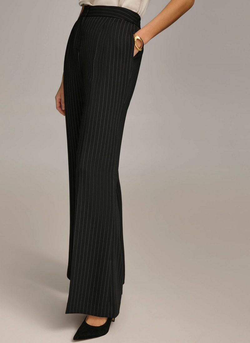 Kalhoty Donna Karan Široké Leg Pinstripe Černé | CZ_DK49820