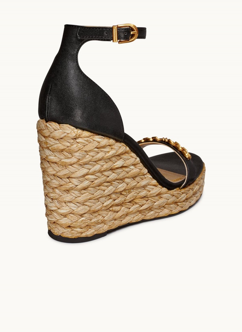 Sandály Donna Karan Yulissa Ankle Páskové Espadrilky Černé | CZ_DK78010