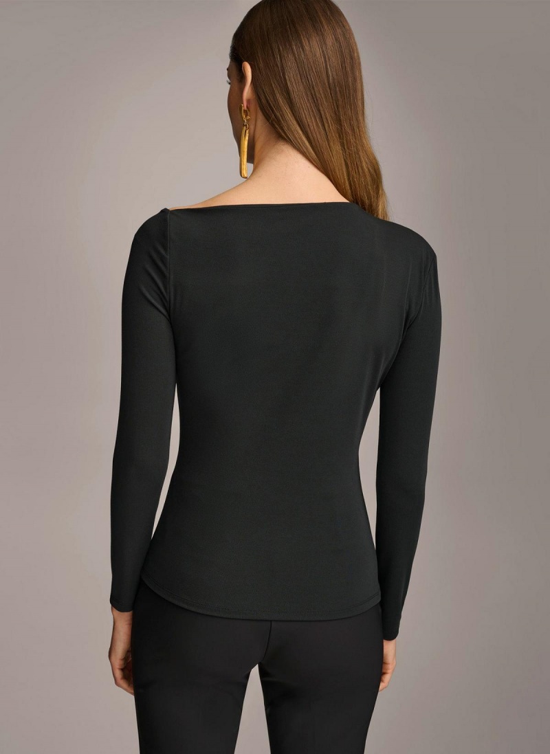 Sweaters and Tops Donna Karan Asymmetrical Neckline Fitted Černé | CZ_DK24533