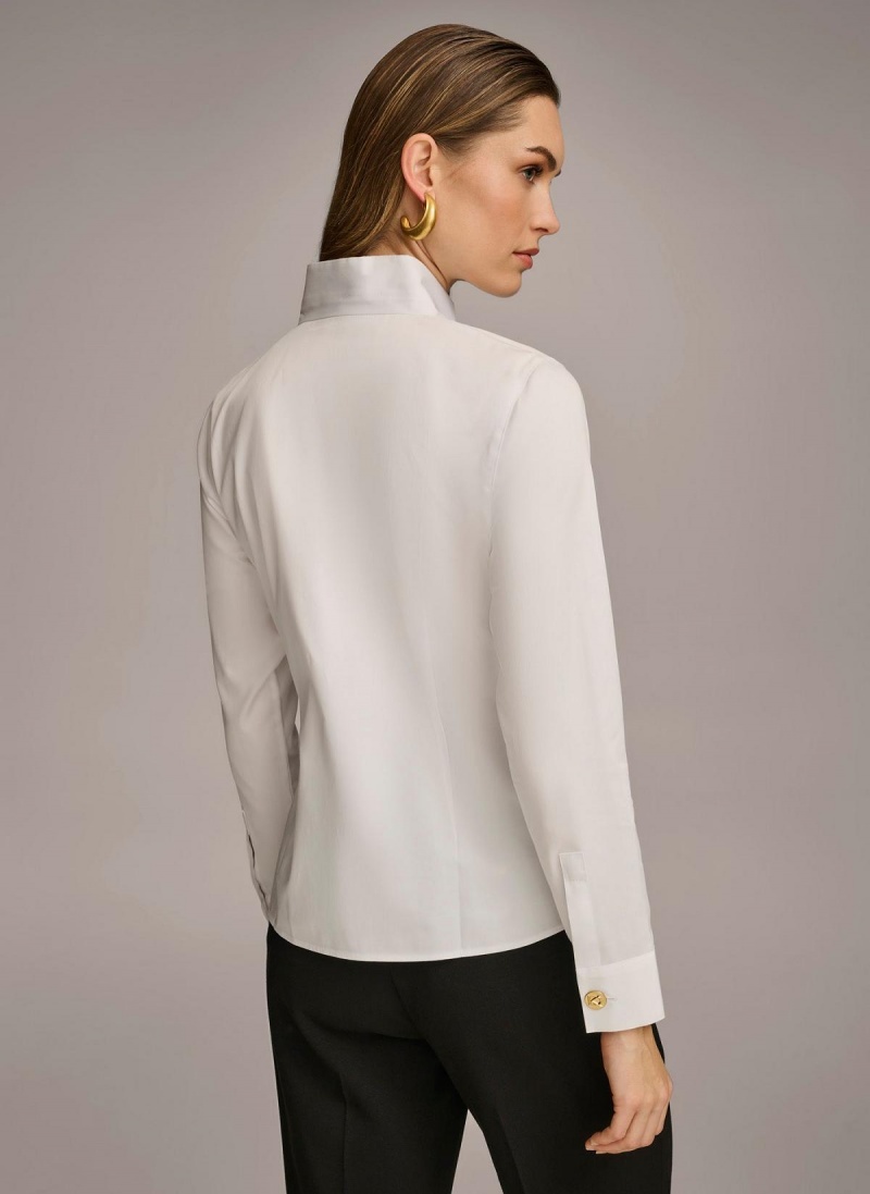 Sweaters and Tops Donna Karan Bavlněné Notch Collar Button Down Bílé | CZ_DK89855