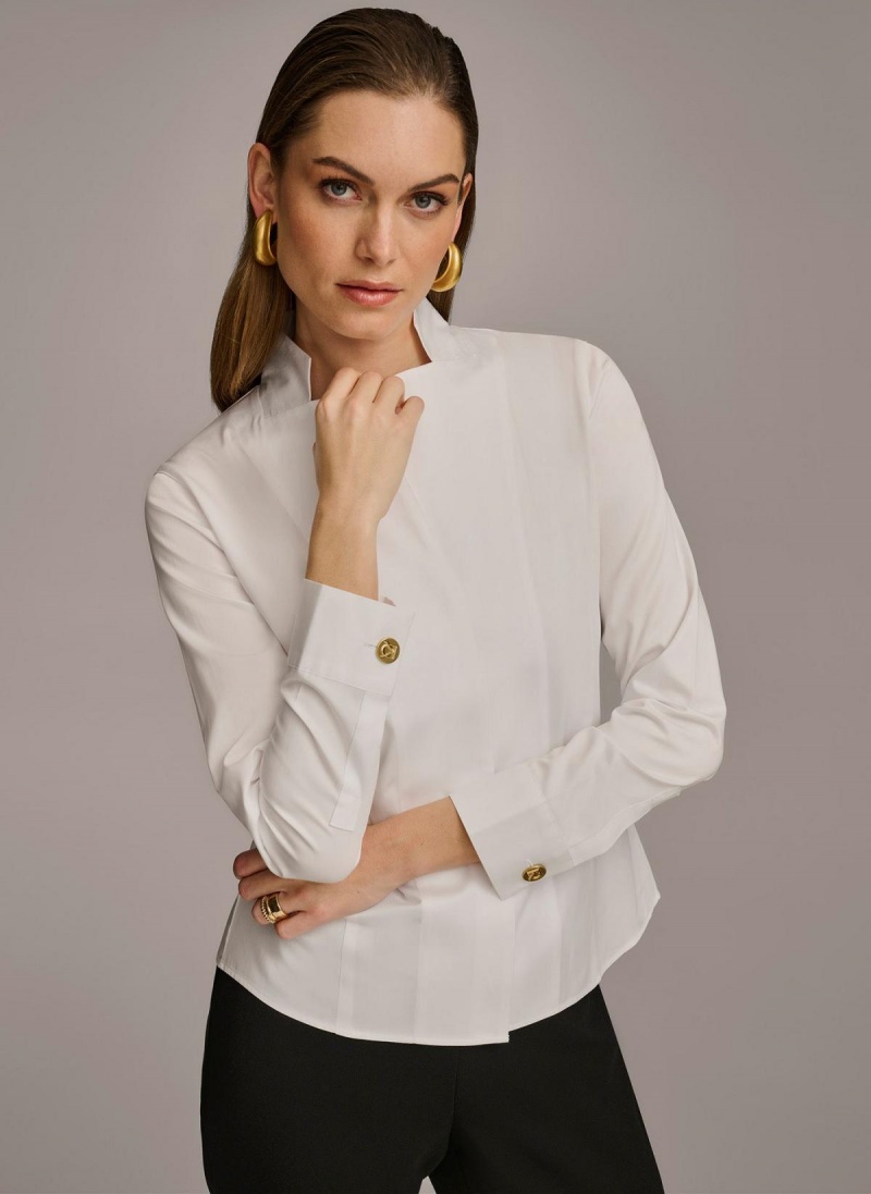 Sweaters and Tops Donna Karan Bavlněné Notch Collar Button Down Bílé | CZ_DK89855