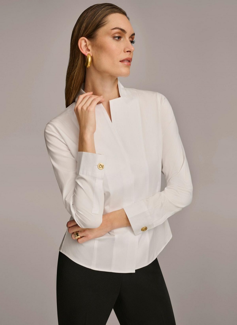 Sweaters and Tops Donna Karan Bavlněné Notch Collar Button Down Bílé | CZ_DK89855