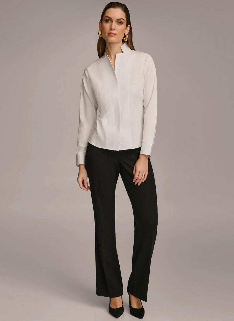 Sweaters and Tops Donna Karan Bavlněné Notch Collar Button Down Bílé | CZ_DK89855