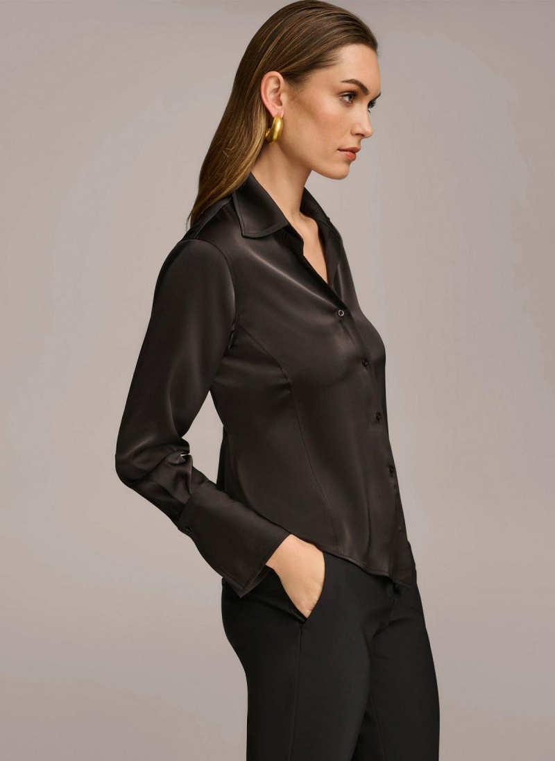 Sweaters and Tops Donna Karan Collared Button Down Blouse Černé | CZ_DK12721