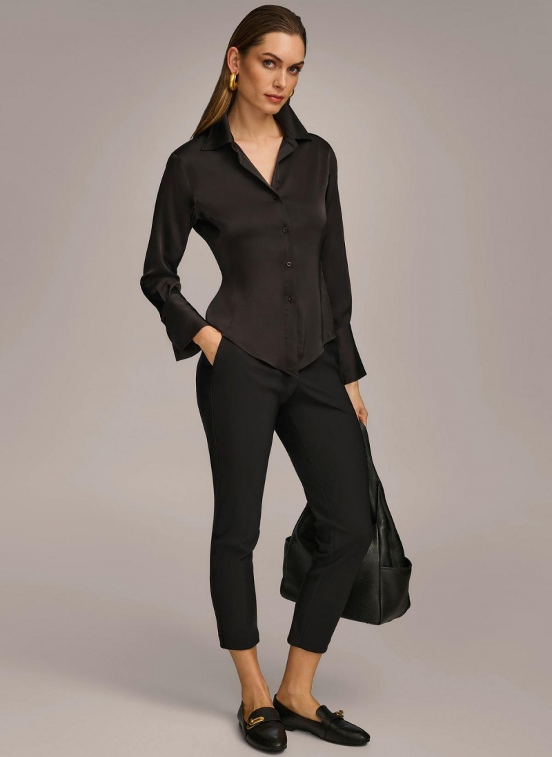 Sweaters and Tops Donna Karan Collared Button Down Blouse Černé | CZ_DK12721