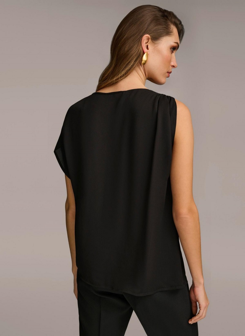 Sweaters and Tops Donna Karan Gathered Hardware Shoulder Černé | CZ_DK57563