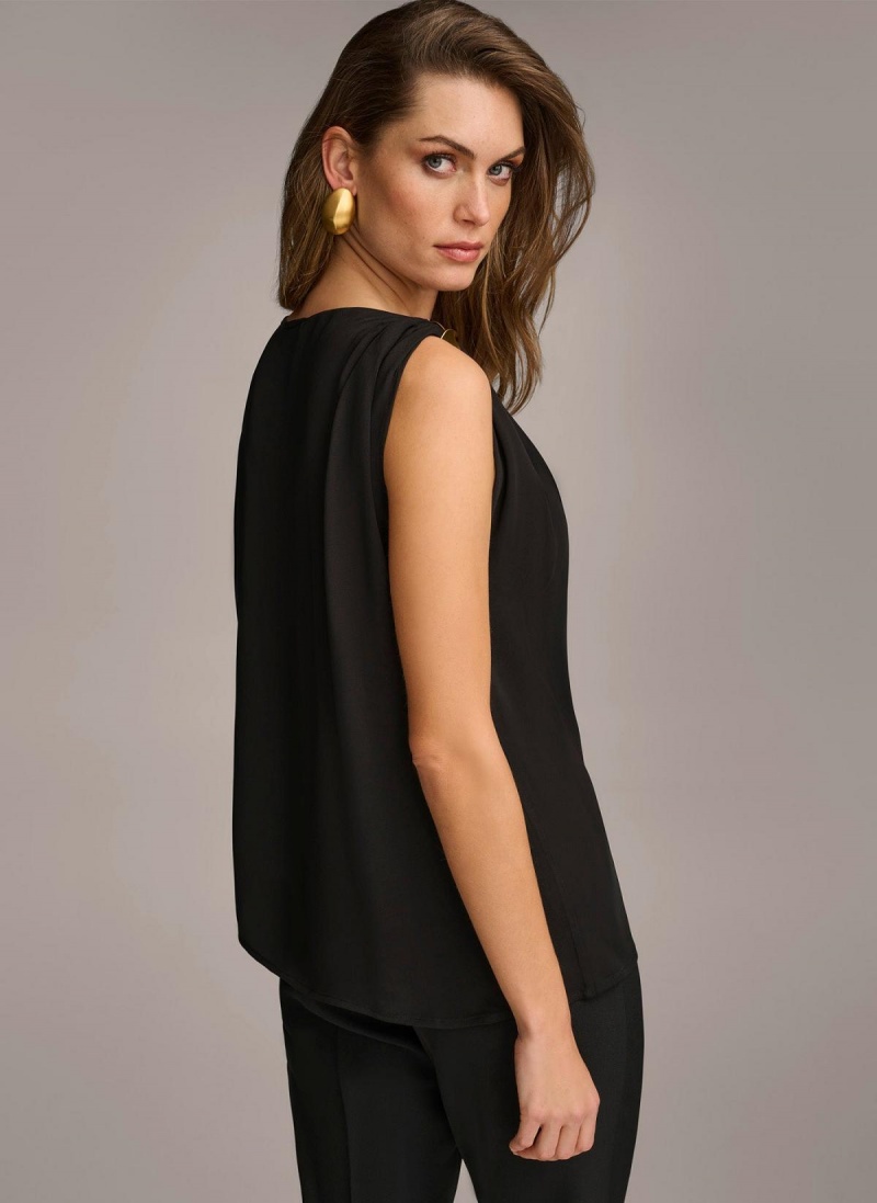 Sweaters and Tops Donna Karan Gathered Hardware Shoulder Černé | CZ_DK57563