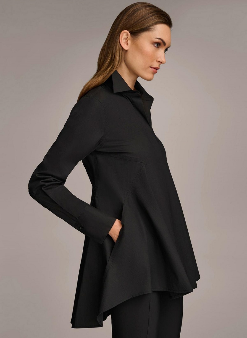 Sweaters and Tops Donna Karan Long Sleeve A-line Tunic Černé | CZ_DK25122