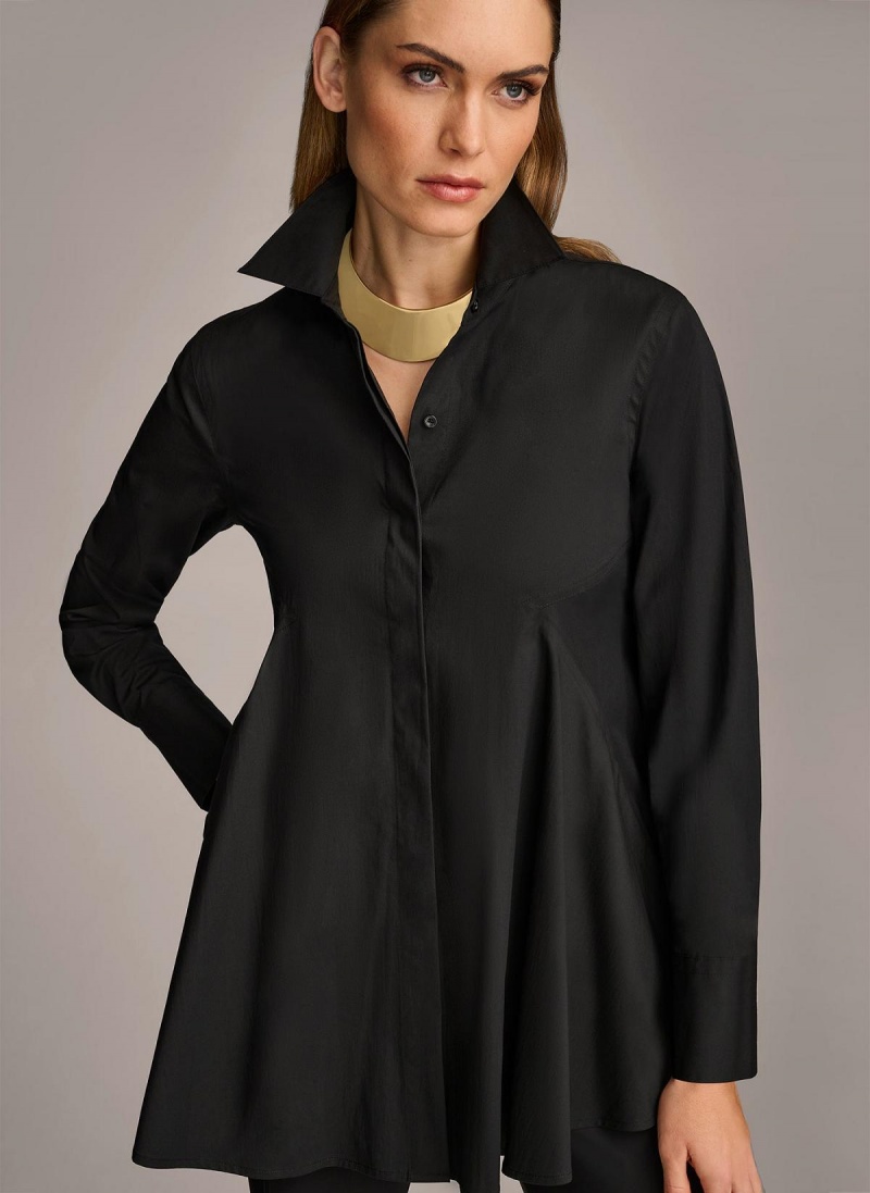 Sweaters and Tops Donna Karan Long Sleeve A-line Tunic Černé | CZ_DK25122