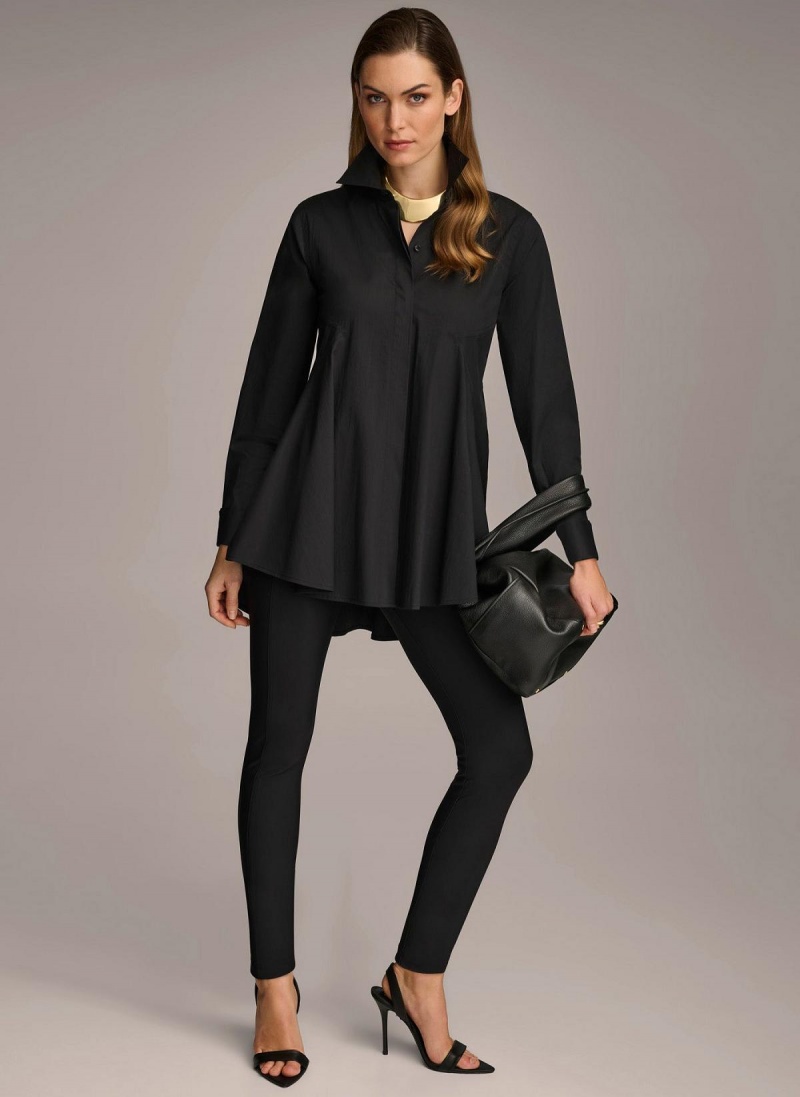 Sweaters and Tops Donna Karan Long Sleeve A-line Tunic Černé | CZ_DK25122