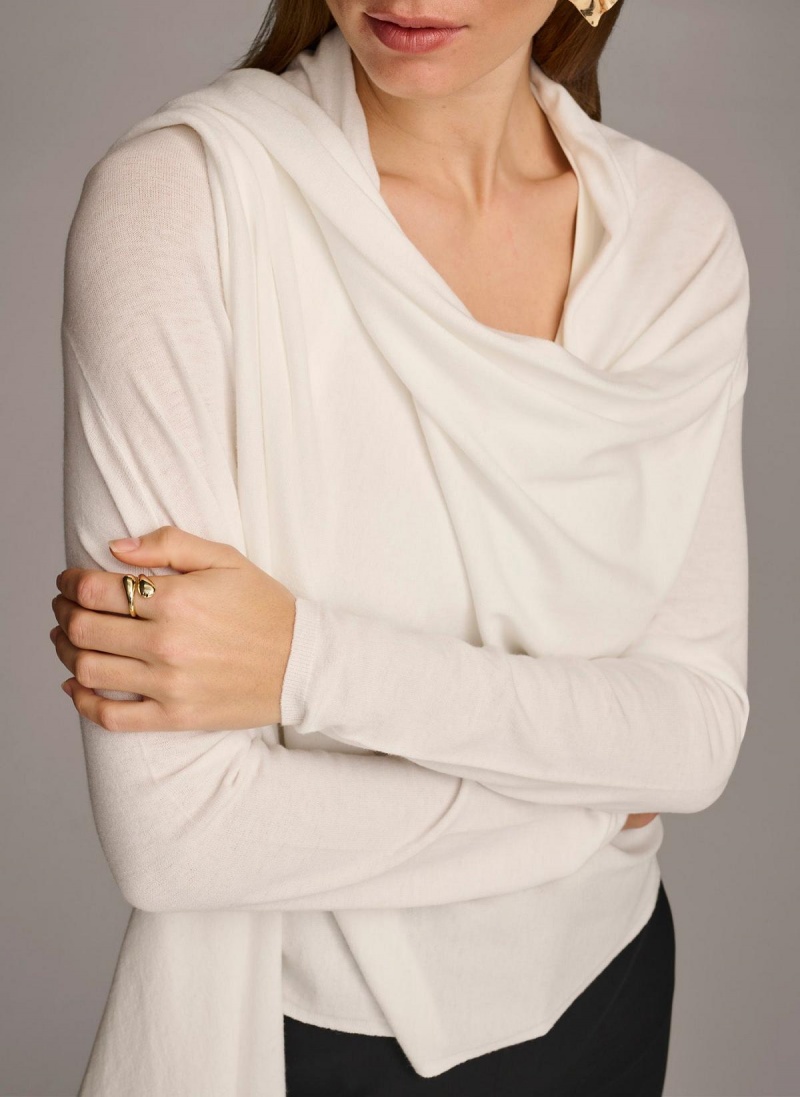 Sweaters and Tops Donna Karan Long Sleeve Drape Cardigan Krém | CZ_DK14239