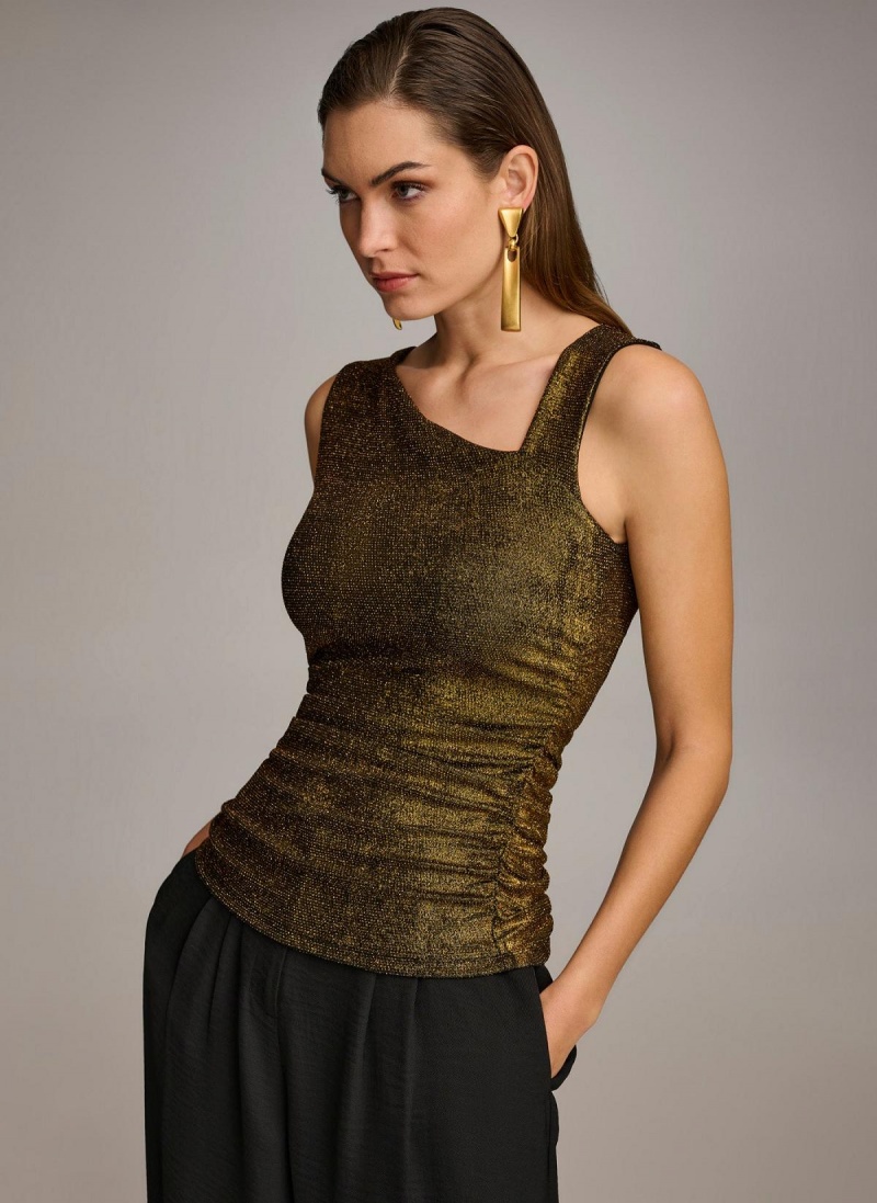 Sweaters and Tops Donna Karan Metallic Tank Černé | CZ_DK53502