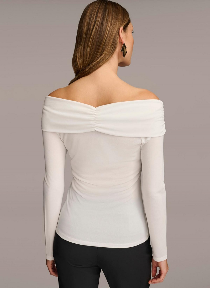 Sweaters and Tops Donna Karan Off Shoulder Wrap Krém | CZ_DK51233