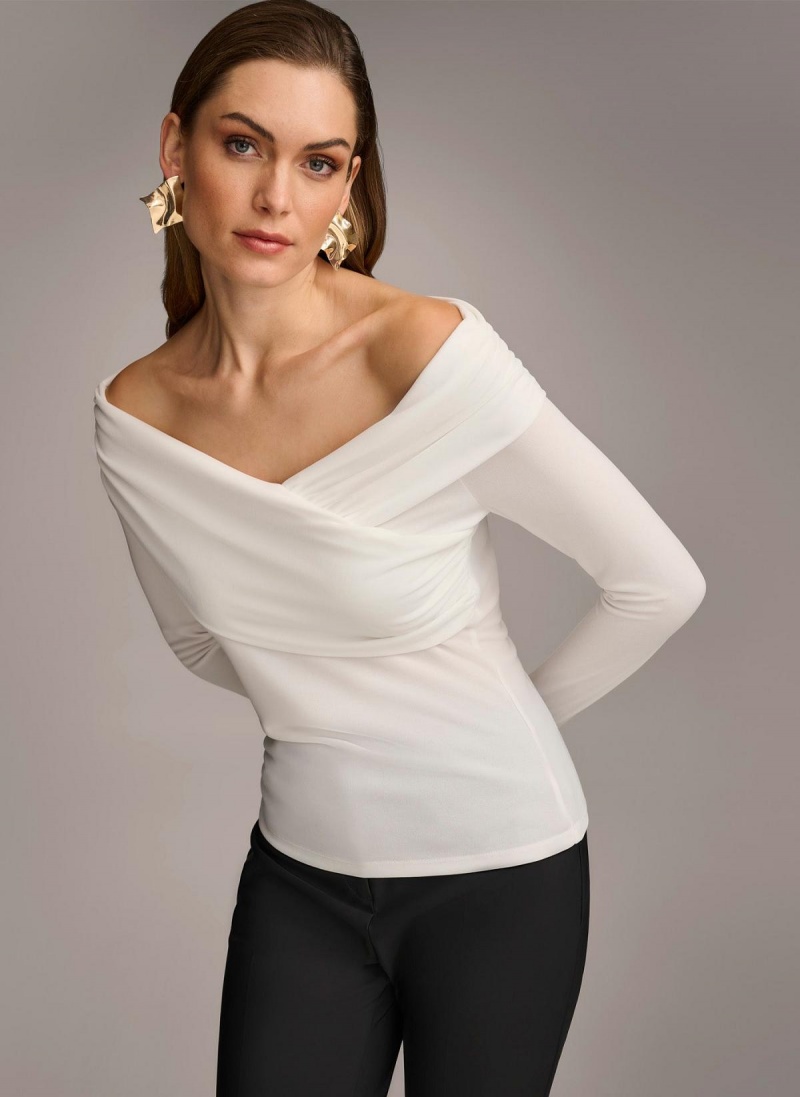 Sweaters and Tops Donna Karan Off Shoulder Wrap Krém | CZ_DK51233