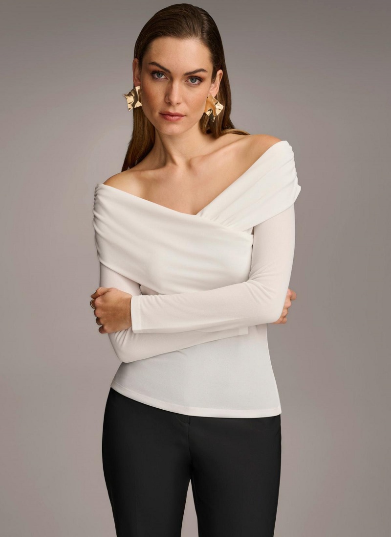 Sweaters and Tops Donna Karan Off Shoulder Wrap Krém | CZ_DK51233