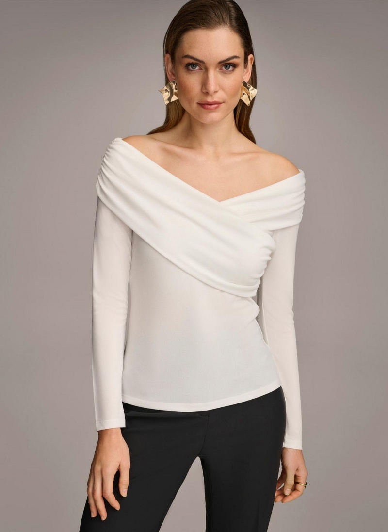 Sweaters and Tops Donna Karan Off Shoulder Wrap Krém | CZ_DK51233