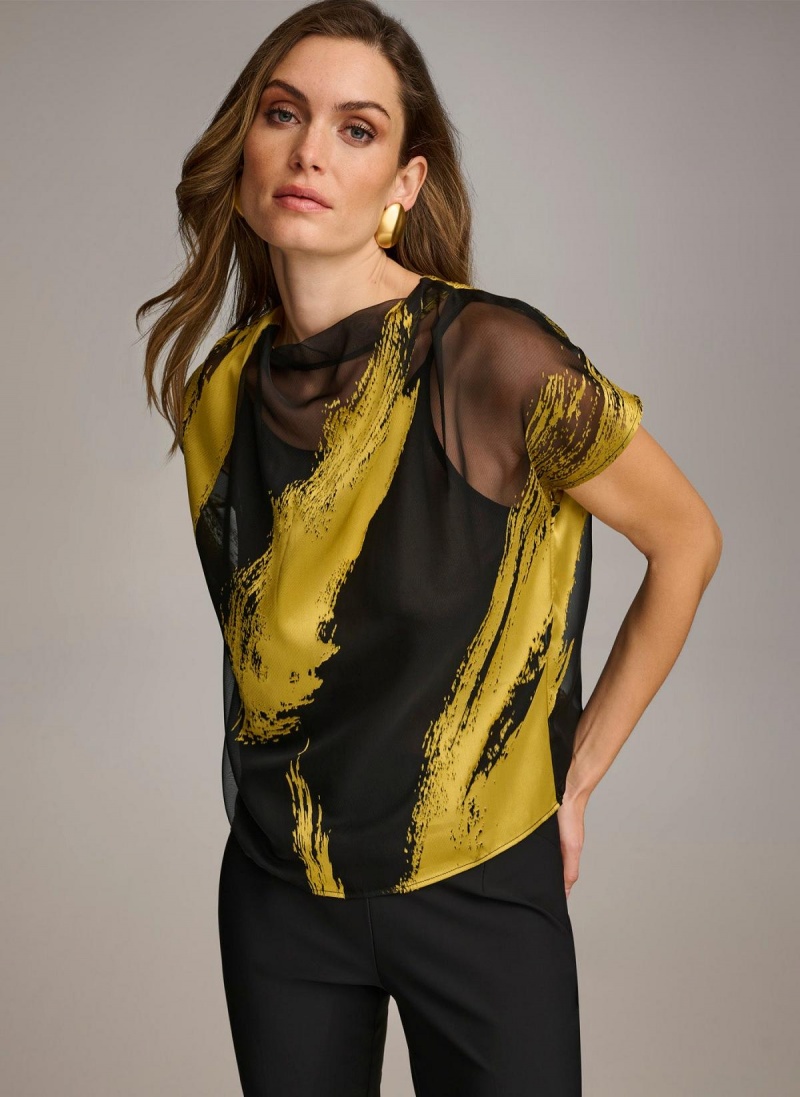 Sweaters and Tops Donna Karan Print Cowl Neck Černé | CZ_DK41401