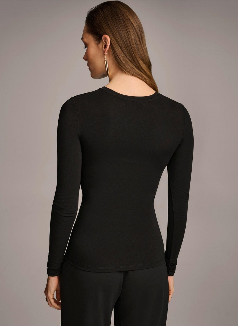 Sweaters and Tops Donna Karan Ruched Detail Černé | CZ_DK77424