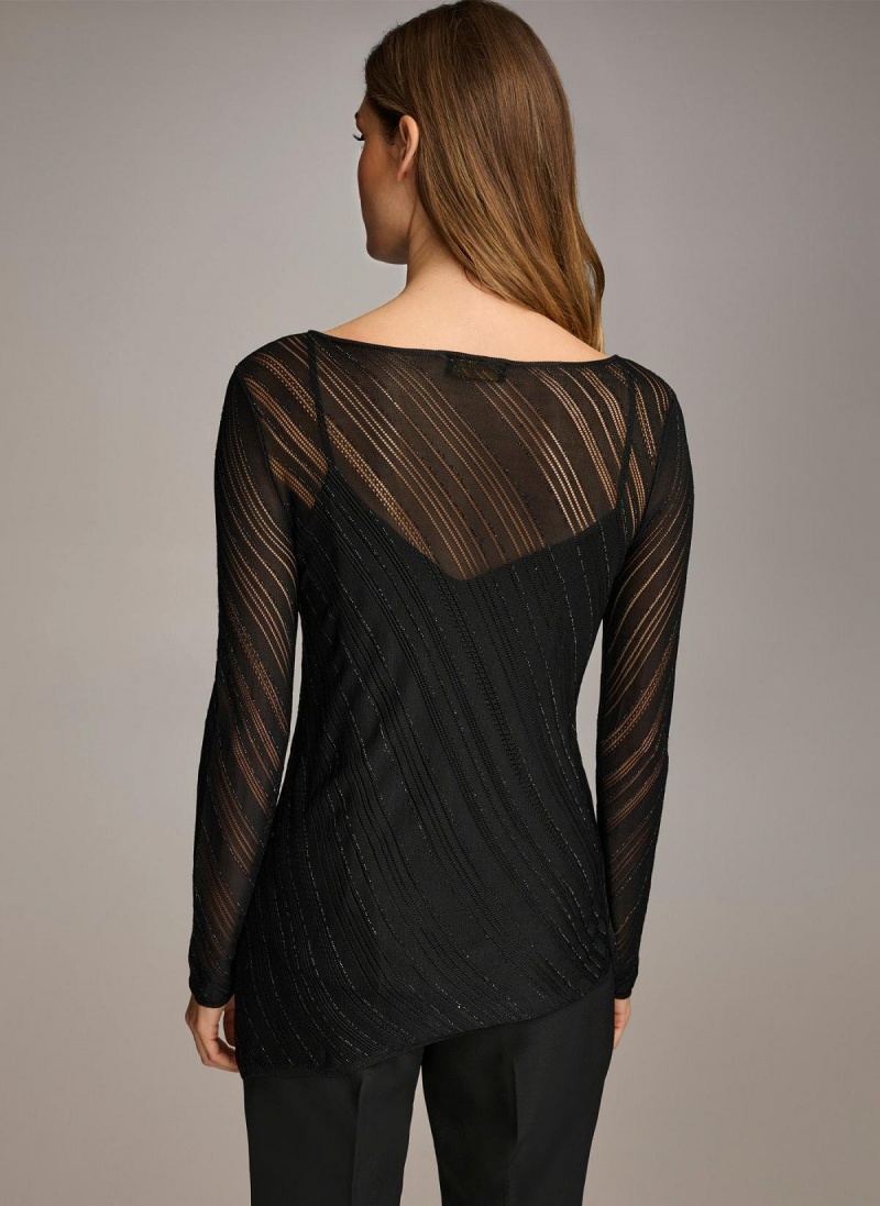 Sweaters and Tops Donna Karan Sheer With Shimmer Černé | CZ_DK25437