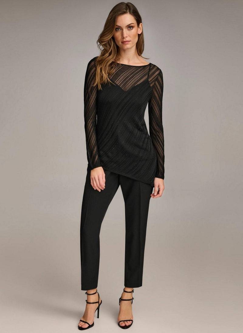 Sweaters and Tops Donna Karan Sheer With Shimmer Černé | CZ_DK25437