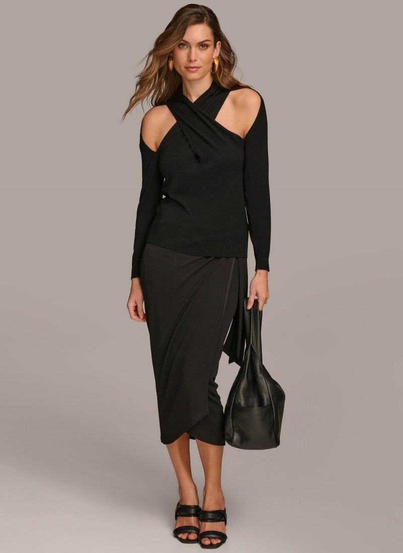 Sweaters and Tops Donna Karan Twist Front Černé | CZ_DK61159