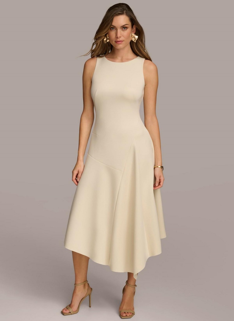 Šaty Donna Karan Asymmetrical Midi Bílé | CZ_DK61947