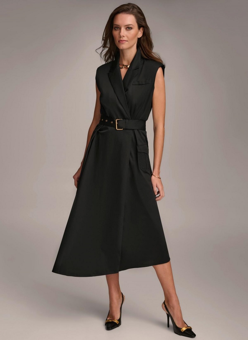 Šaty Donna Karan Belted Asymmetrical Černé | CZ_DK21373