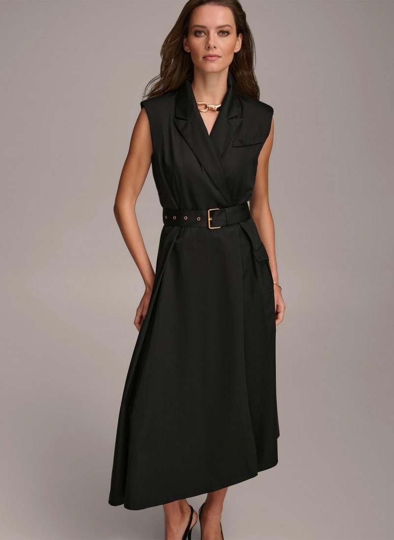 Šaty Donna Karan Belted Asymmetrical Černé | CZ_DK21373