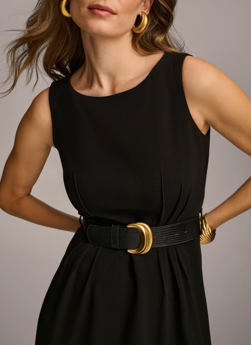 Šaty Donna Karan Belted Midi Černé | CZ_DK41717