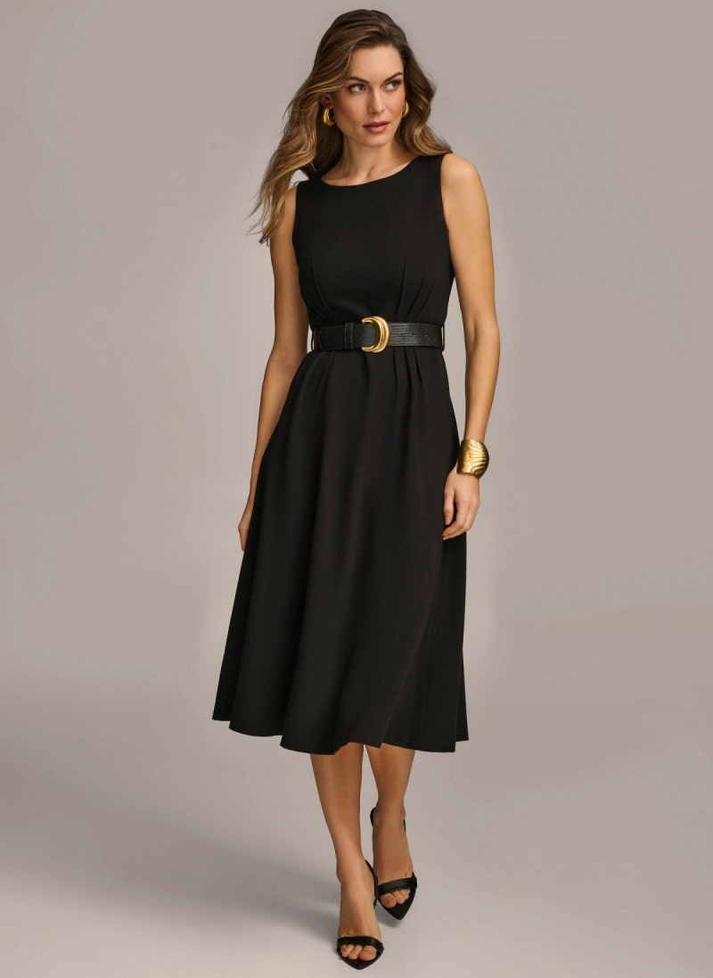 Šaty Donna Karan Belted Midi Černé | CZ_DK41717