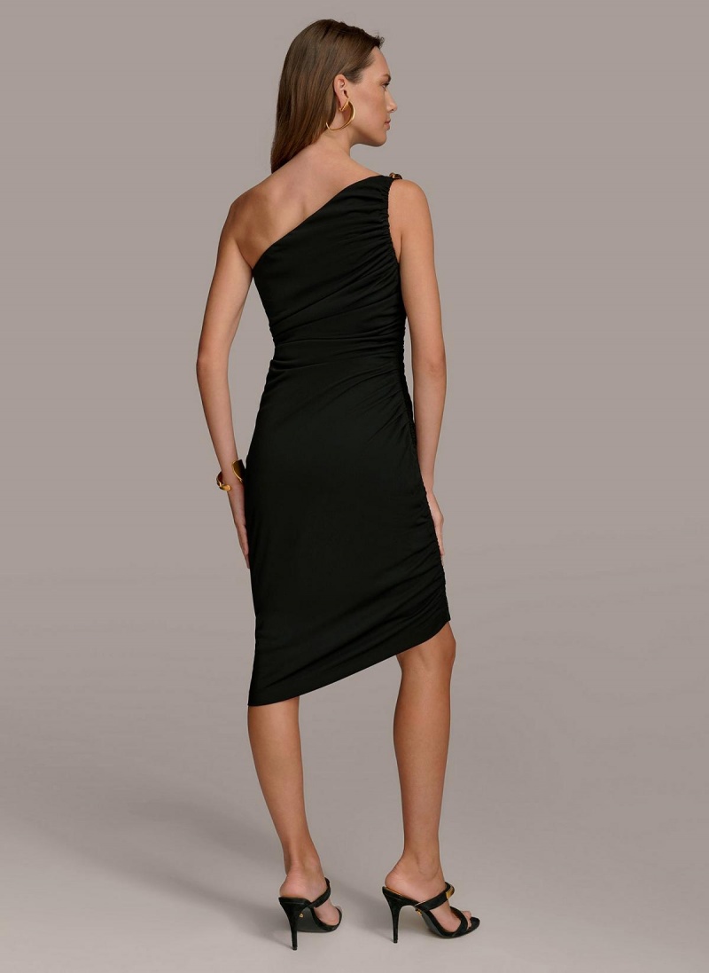 Šaty Donna Karan One Shoulder Ruched Černé | CZ_DK86910