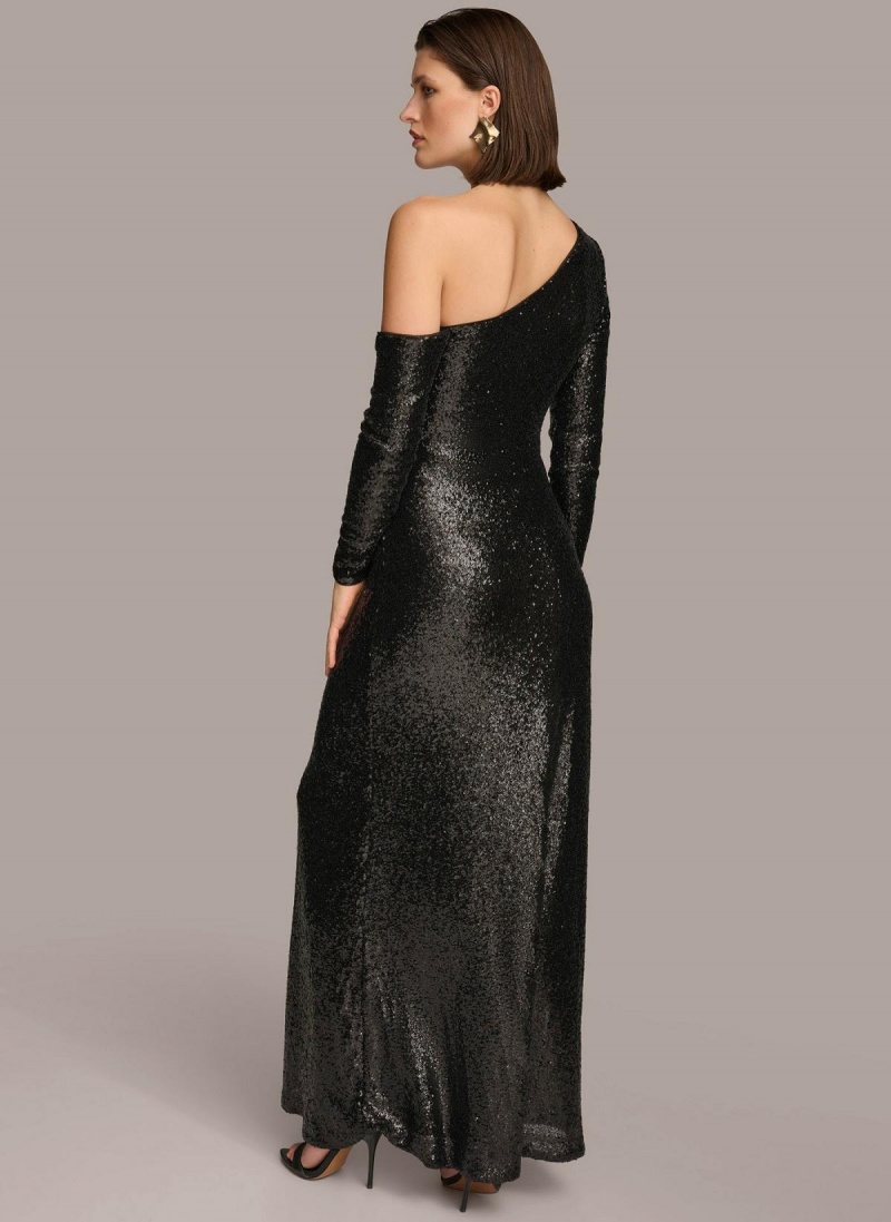 Šaty Donna Karan One Shoulder Sequin Černé | CZ_DK31327